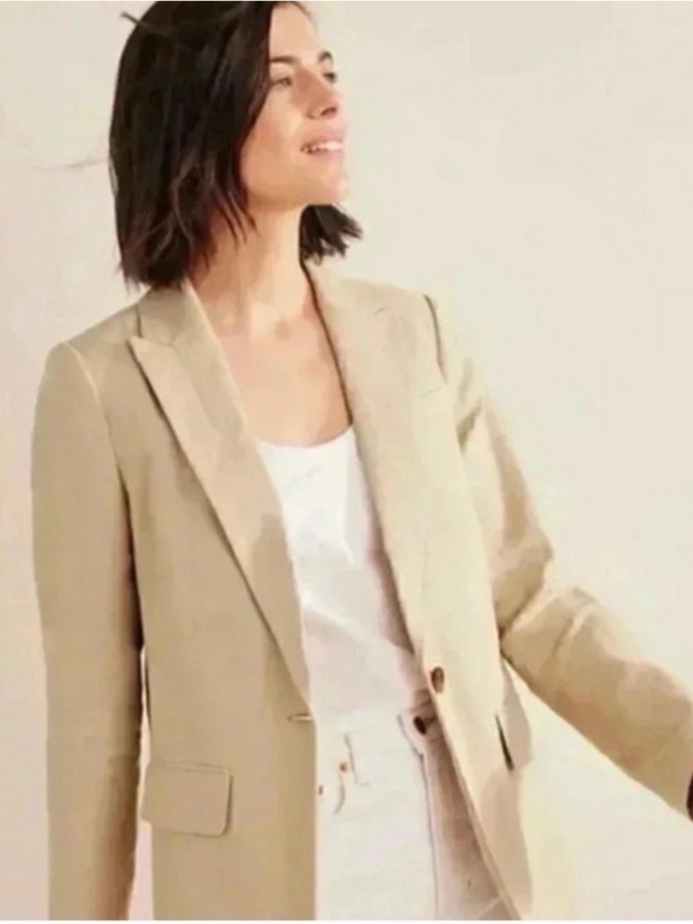Boden Beige Linen Single-Breasted Tailored Blazer